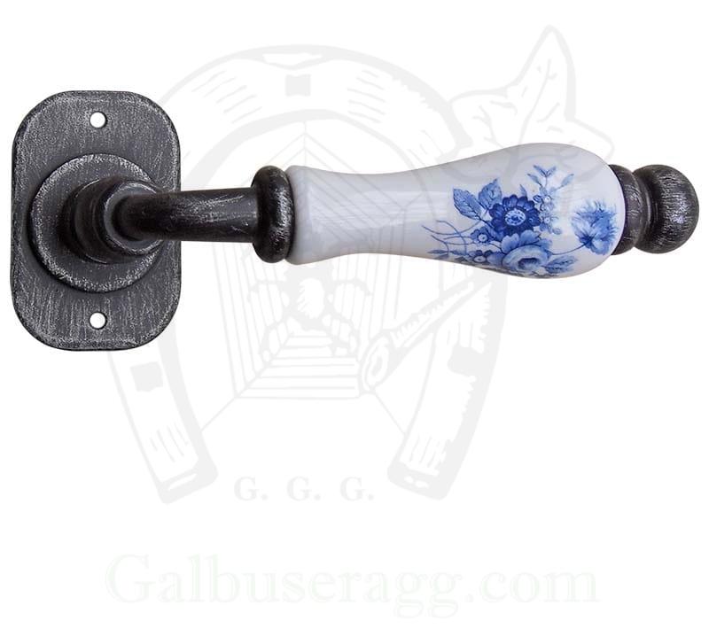 Klamka Atene 2610 z blokadą WC, porcelana biała kwiat niebieski