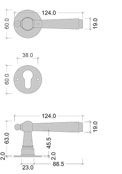 Klamka Monaco 2901 RUN z dolną rozetą na wkładkę