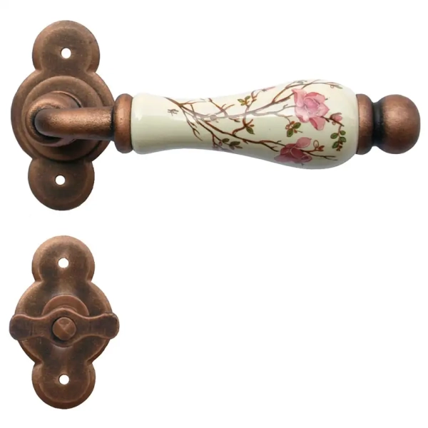 Klamka Vienna 1-20 z blokadą WC, porcelana kremowa kwiat brzoskwini