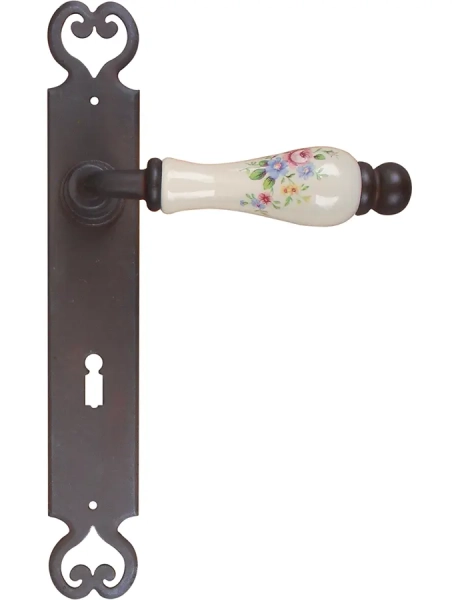 Klamka Paris 2600 z otworem na klucz, porcelana kremowa kwiaty wiosenne
