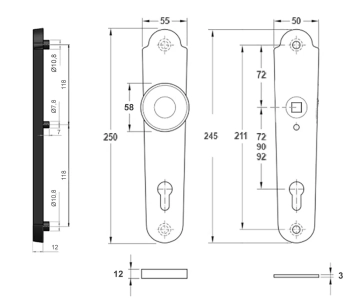 Klamko-gałka zewnętrzna Monaco 4358 z zabezpieczeniem - wymiary