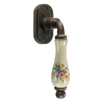 Klamka okienna Paris 2605, porcelana kremowa kwiaty wiosenne - kolor rdza starodawna
