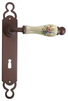 Klamka Vienna 1-10 z otworem na klucz, porcelana kremowa kwiaty wiosenne