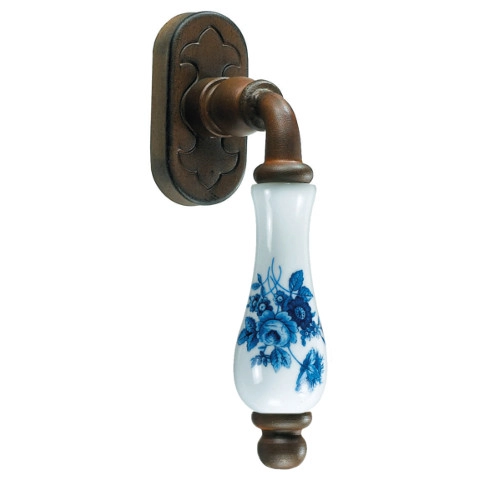 Klamka okienna Paris 2605, porcelana biała - kwiat niebieski