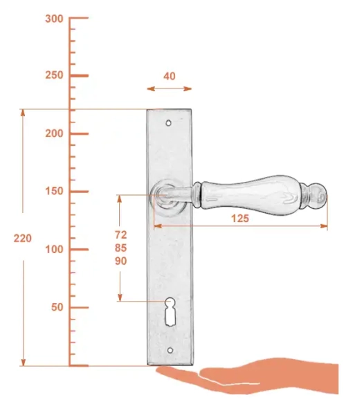 Klamka Amsterdam 5-10 na klucz, porcelana kremowa D9