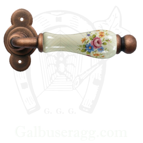 Klamka Vienna 1-20 w kolorze czerń miedziana, porcelana kremowa kwiaty wiosenne