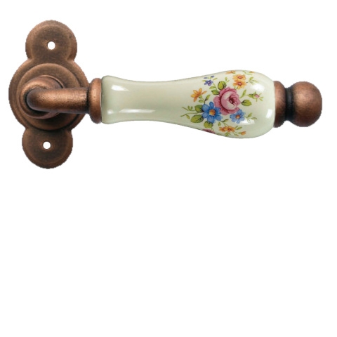 Klamka Vienna 1-20 w kolorze czerń miedziana, porcelana kremowa kwiaty wiosenne