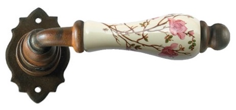 Klamka Paris 2601 bez dolnej rozety, porcelana kremowa kwiat brzoskwini
